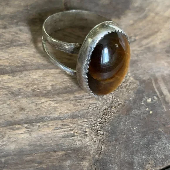 Vintage Sterling Tiger's Eye Southwest/Primitive Size 7 - Picture 7 of 15